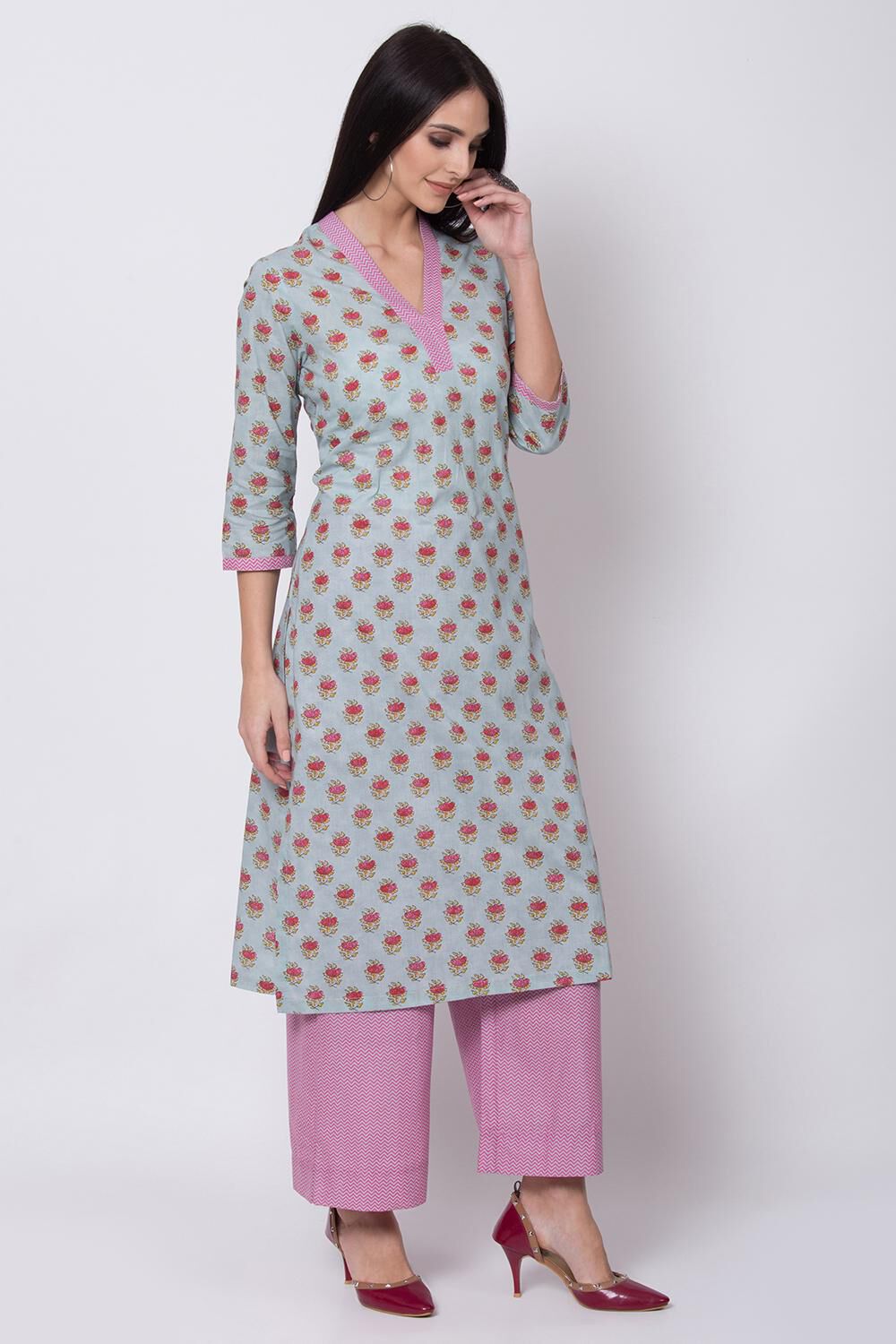Sky Blue Straight Kurta Palazzo Suit Set image number 5