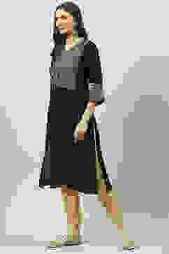 Black LIVA Straight Printed Kurta image number 2