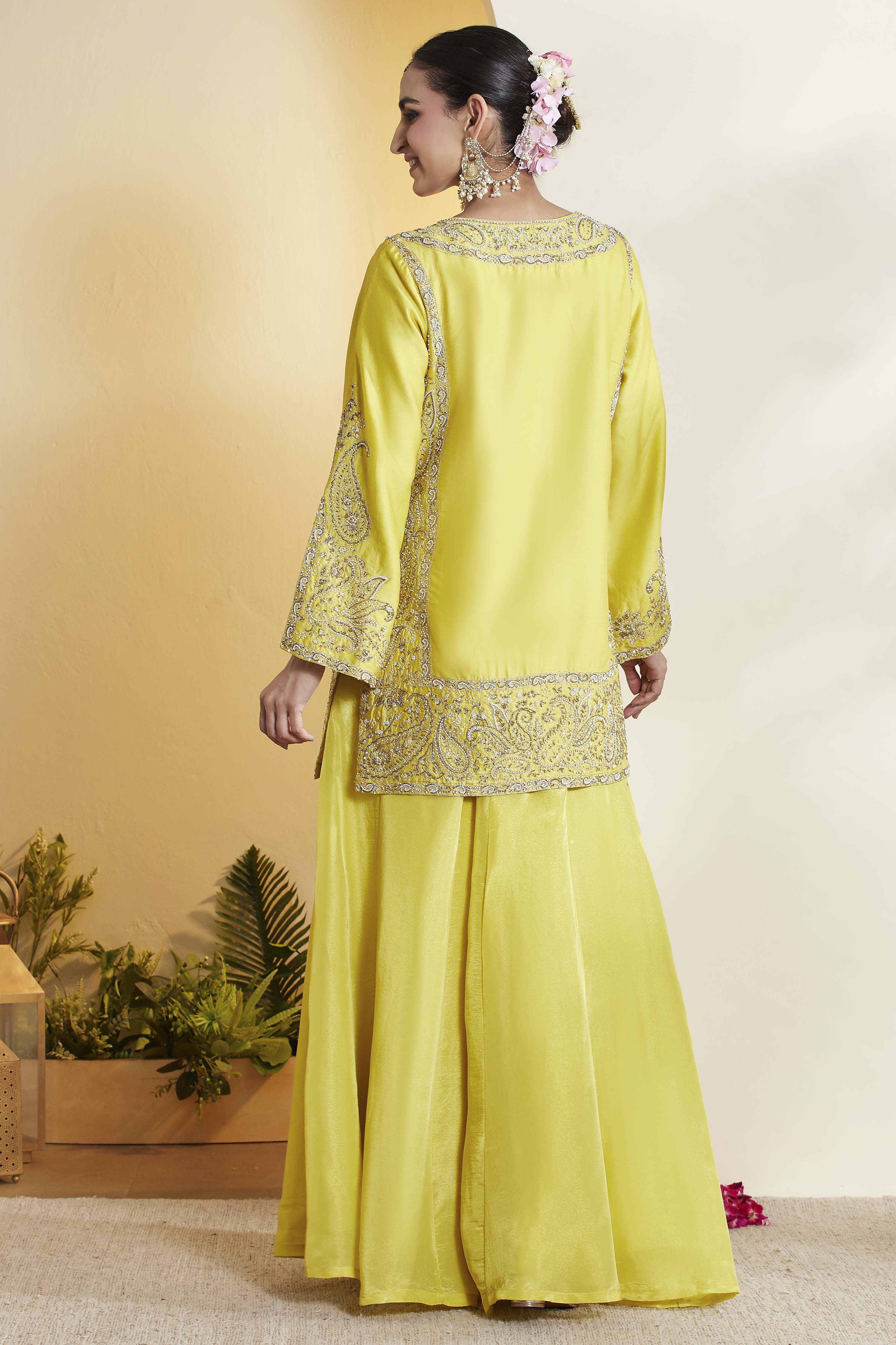 Lime Green Cotton Silk Embroidery Suit Set image number 6