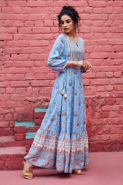 Sky Blue Viscose Tiered Dress image number 4