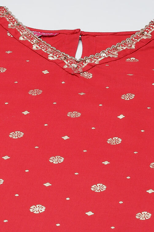White & Red Cotton Straight Kurta Sharara Suit Set image number 1