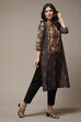 Black Cotton Straight Printed Kurta