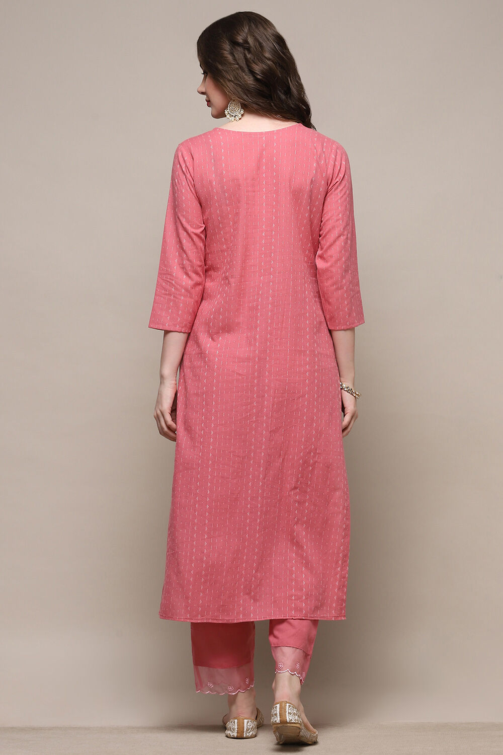 Peach-Colored Cotton Embroidered Unstitched Suit set image number 6