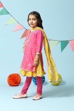 Pink Cotton Blend Straight Kurta Churidar Suit Set image number 7