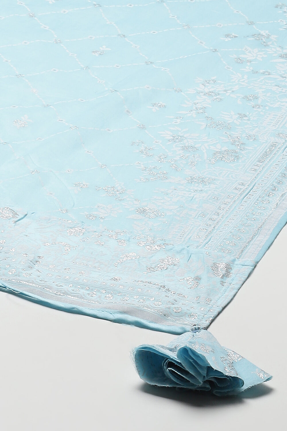 Powder Blue Cotton Anarkali Kurta Churidar Suit Set image number 4