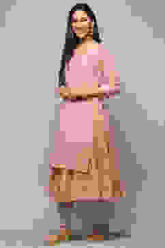 Dull Pink Polyester Blend A-Line Kurta image number 2