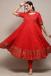 Red Cambric Anarkali Kurta Churidar Suit Set