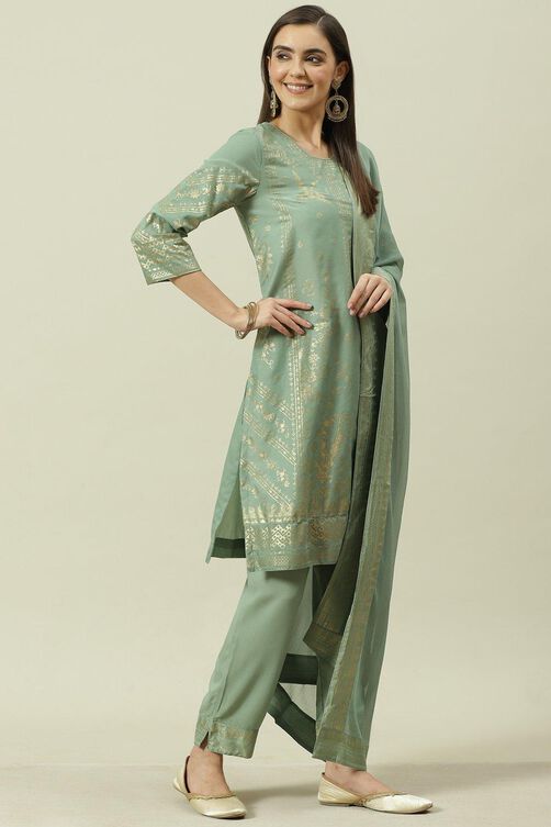 Pink Printed Straight Kurta Slim Pant Suit Set image number 6
