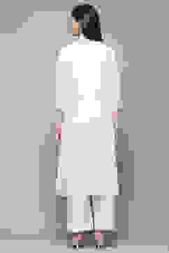 White Cotton Straight Kurta image number 3
