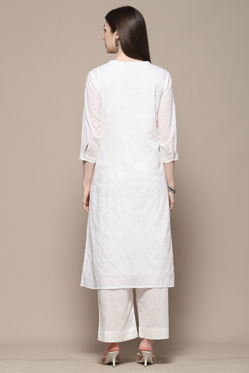 White Cotton Straight Kurta image number 3