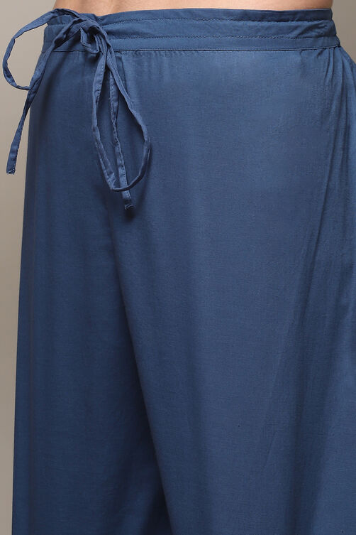 Blue Cotton Straight Kurta Palazzo Suit Set image number 2