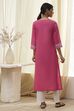 Pink Pure Cotton Printed Straight Kurta image number 3