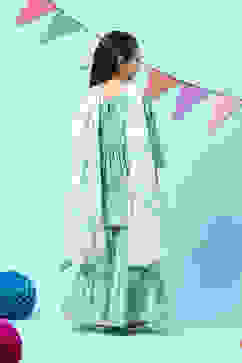 Sea Green Cotton Flared Kurta Garara Suit Set image number 4