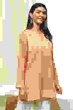 Mustard Yellow Printed Straight Short Kurta image number 4