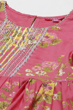 Carmine Pink Cotton Gathered Kurta Garara Suit Set image number 1