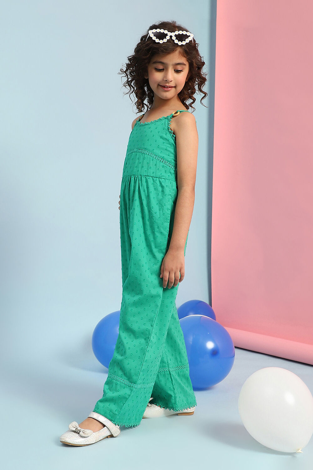 Green Cotton Strappy Straight Jumpsuit image number 2