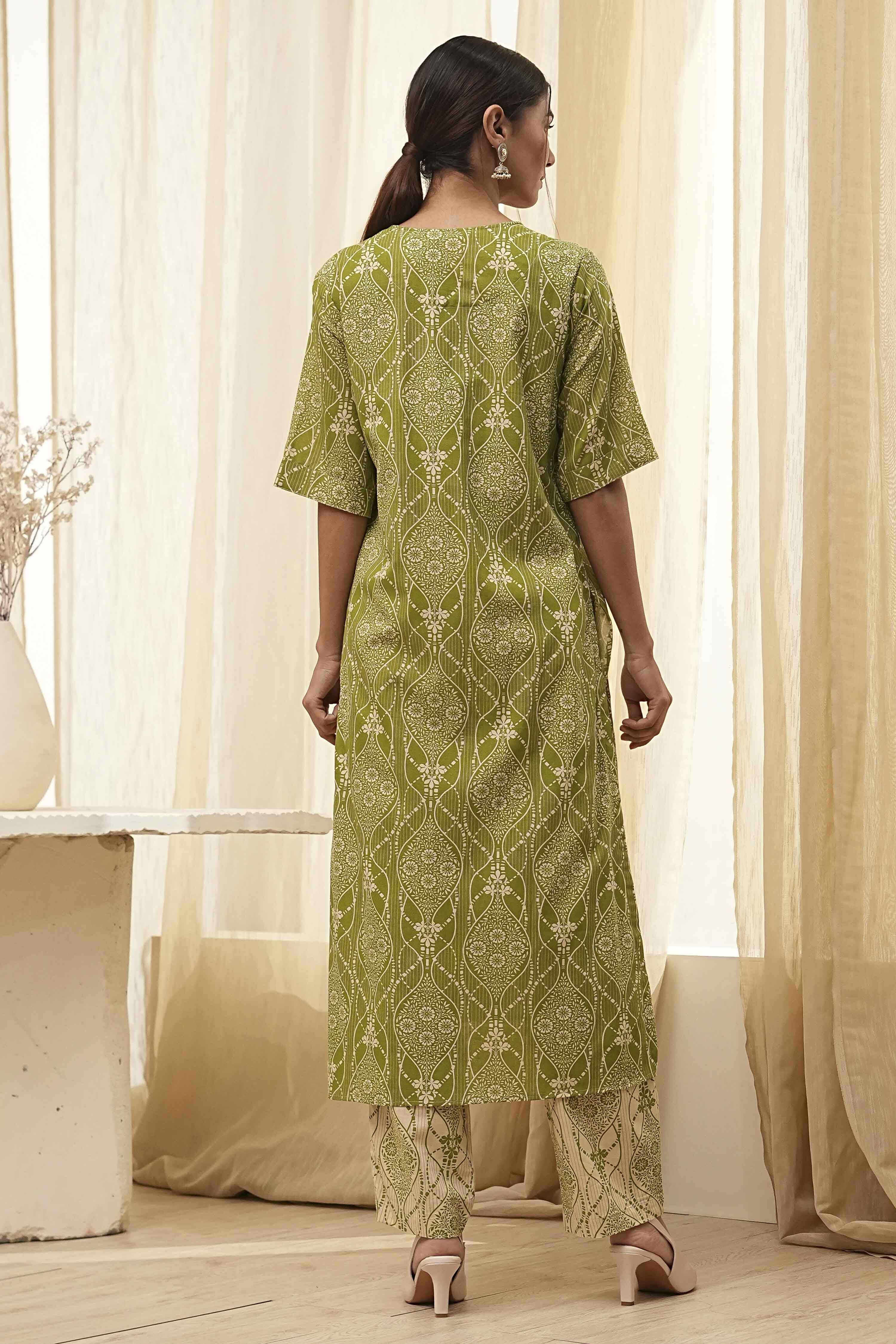 Black and Beige Printed Straight Kurta Set image number 4