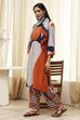 Orange and Beige Printed Straight Suit Set image number 6