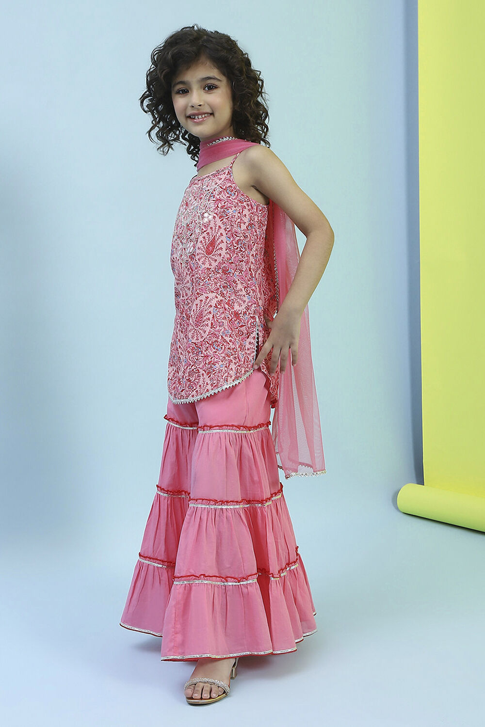 Pink Cotton Printed Strappy Suit Set image number 3