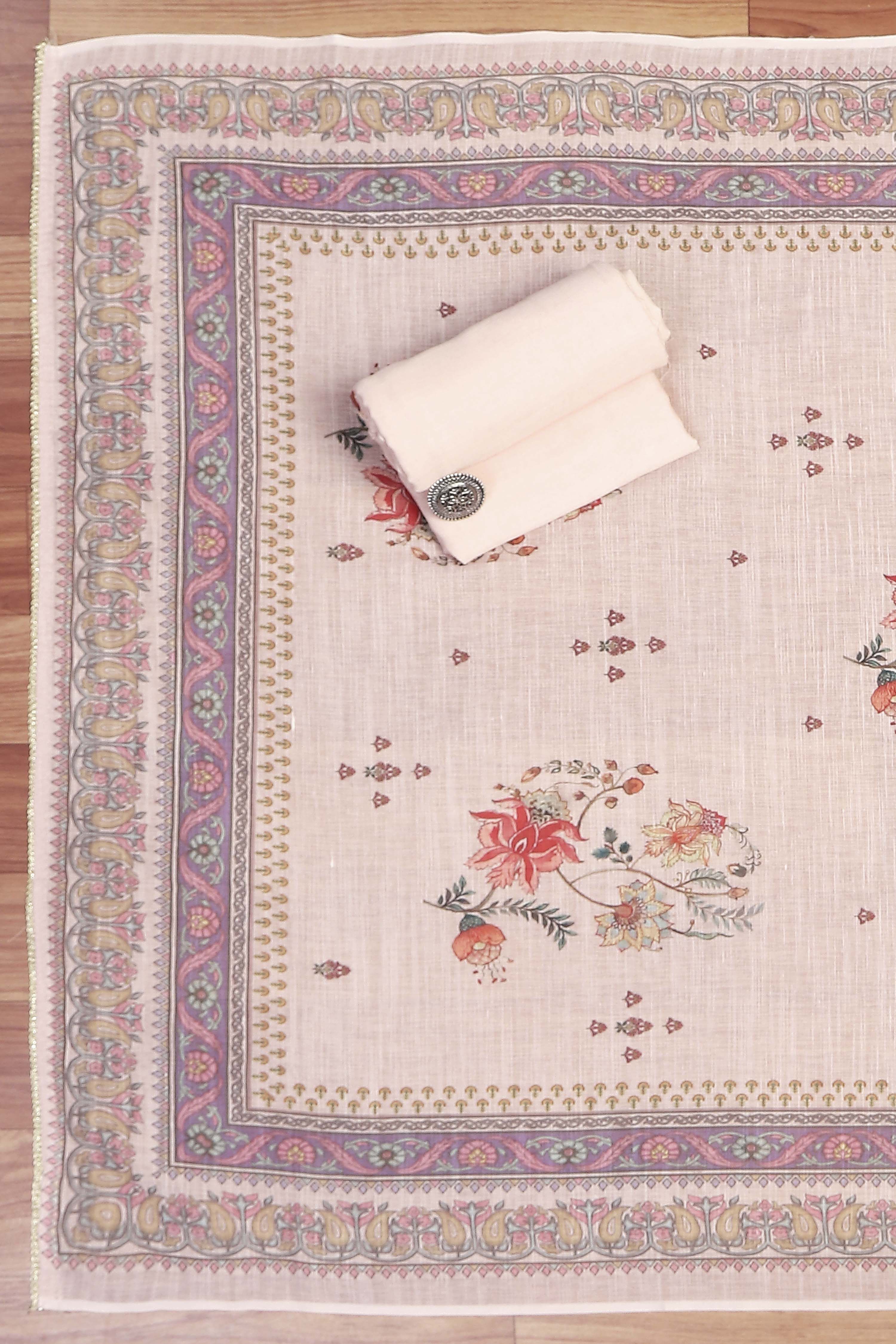 Peach Linen Unstitched Suit Set image number 3