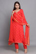 Red Glace Cotton Easy Stitch Suit Set image number 3