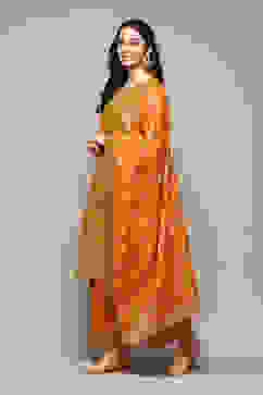 Mustard Cotton Blend Straight Yarndyed Kurta Palazzo Suit Set image number 5