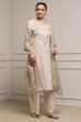 Beige Cotton Linen Yarn-Dyed Embroidered Straight Suit Set image number 5