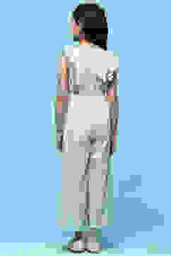 Blue Printed Cotton Jumpsuit With Lace Details image number 3