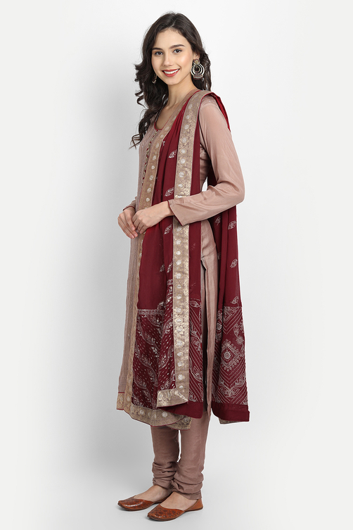 Red Silk Blend Unstitched Suit Set image number 2