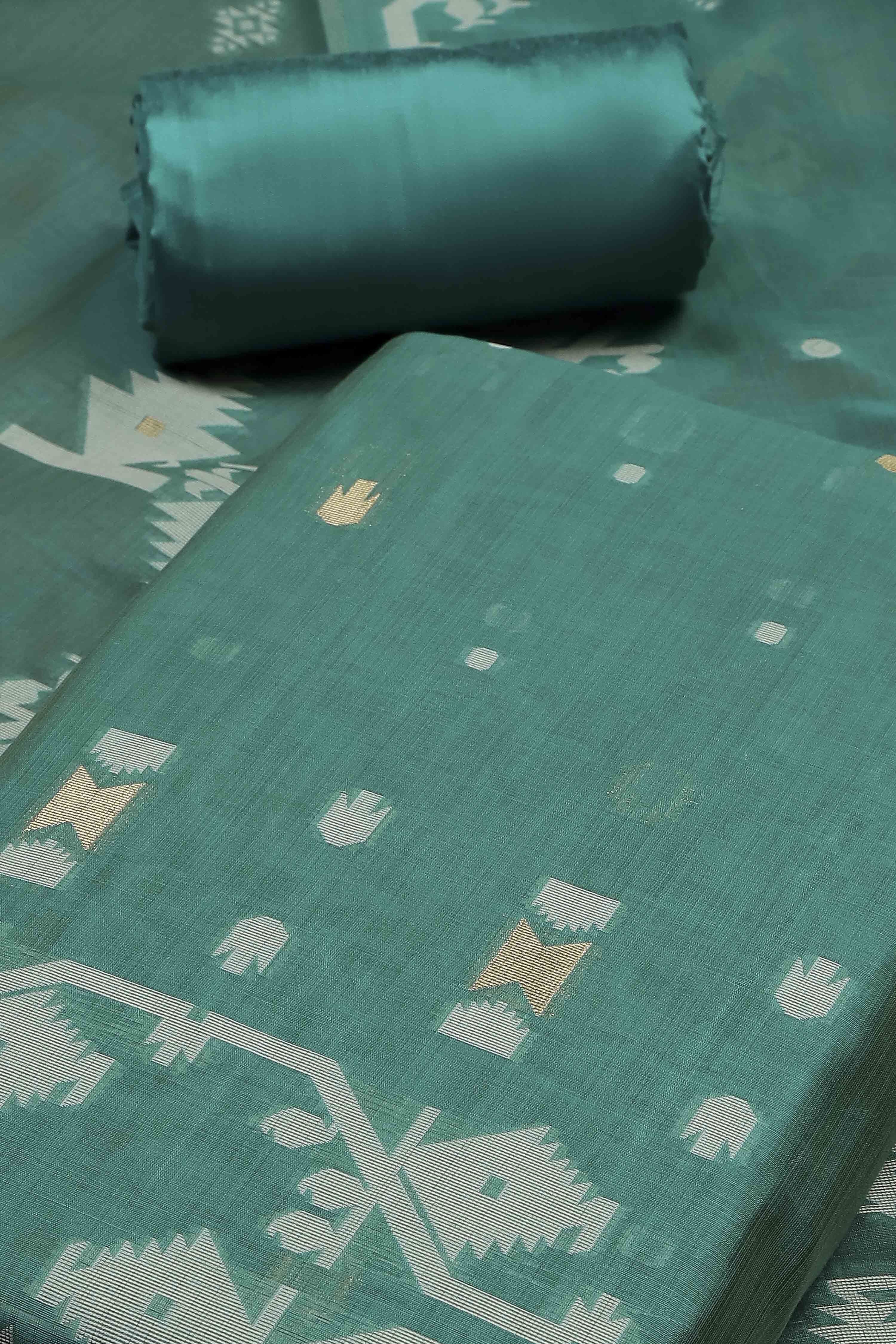 Rust Cotton Jamdani Unstitched Suit Set image number 1