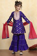 Purple Brocade Short Kurta Suit Set image number 0