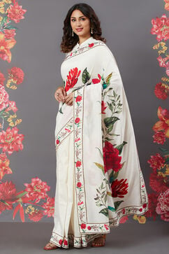 Rohit Bal Off White Chanderi Silk Printed Saree With Blouse image number 0