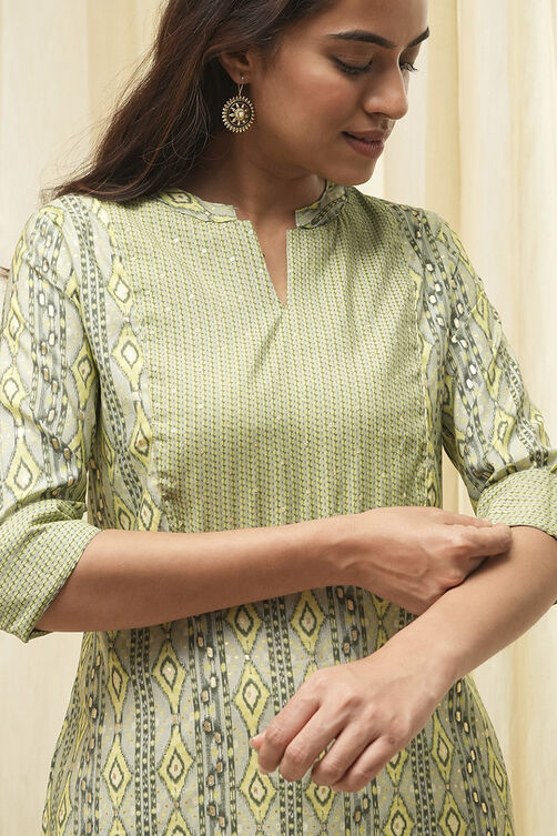 Green Poly Viscose Straight Printed Kurta image number 1