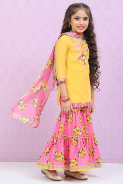 Yellow & Violet Art Silk Straight Kurta Garara Suit Set image number 6