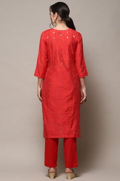 Red Cotton Unstitched Suit set image number 6