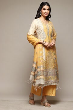 Yellow Cotton Blend Straight Yarndyed Kurta Suit Set image number 6