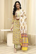 Green Cotton Screen Print Unstitched Suit Set image number 7