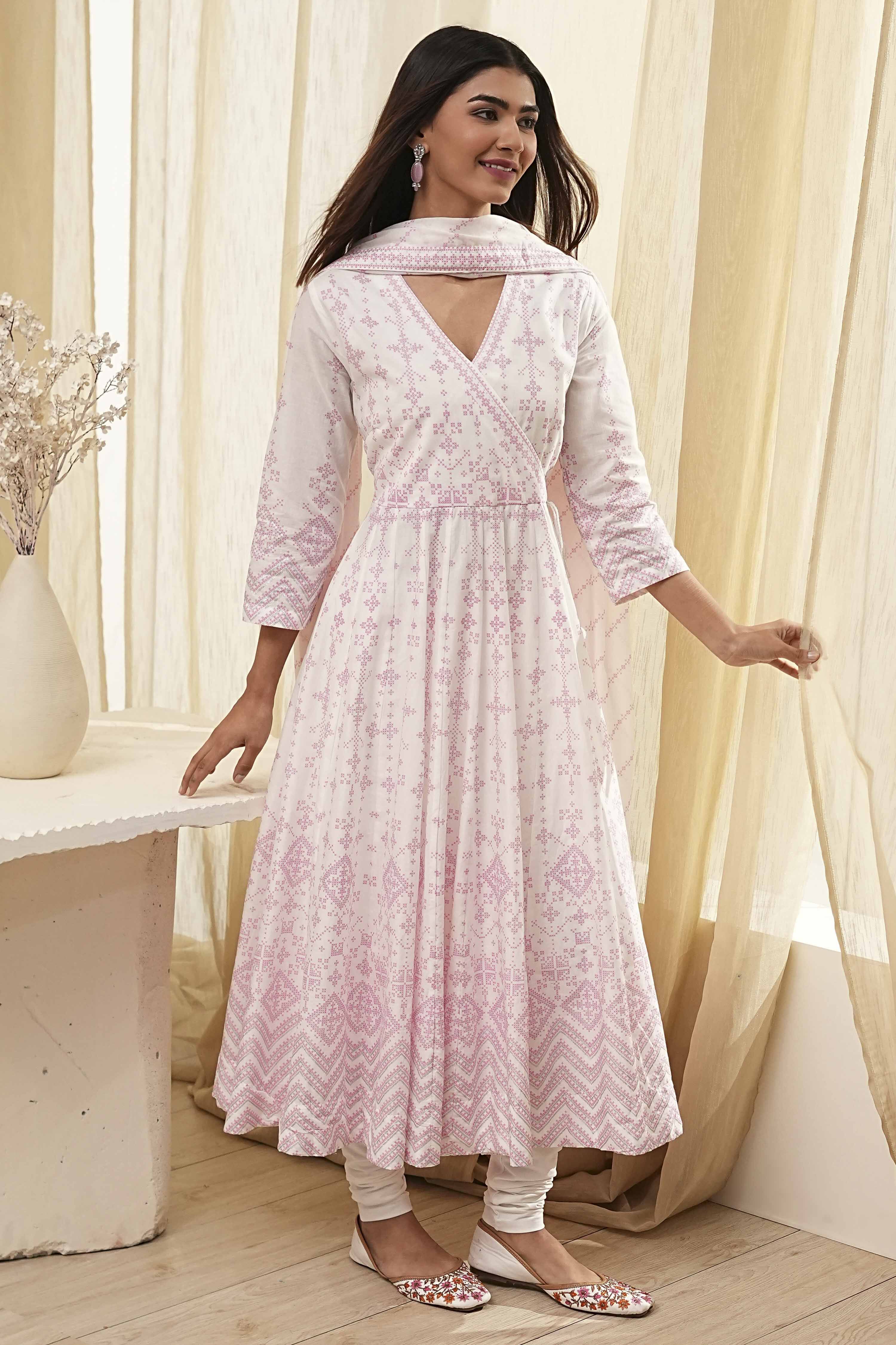 Pink Cotton Anarkali Suit Set image number 0