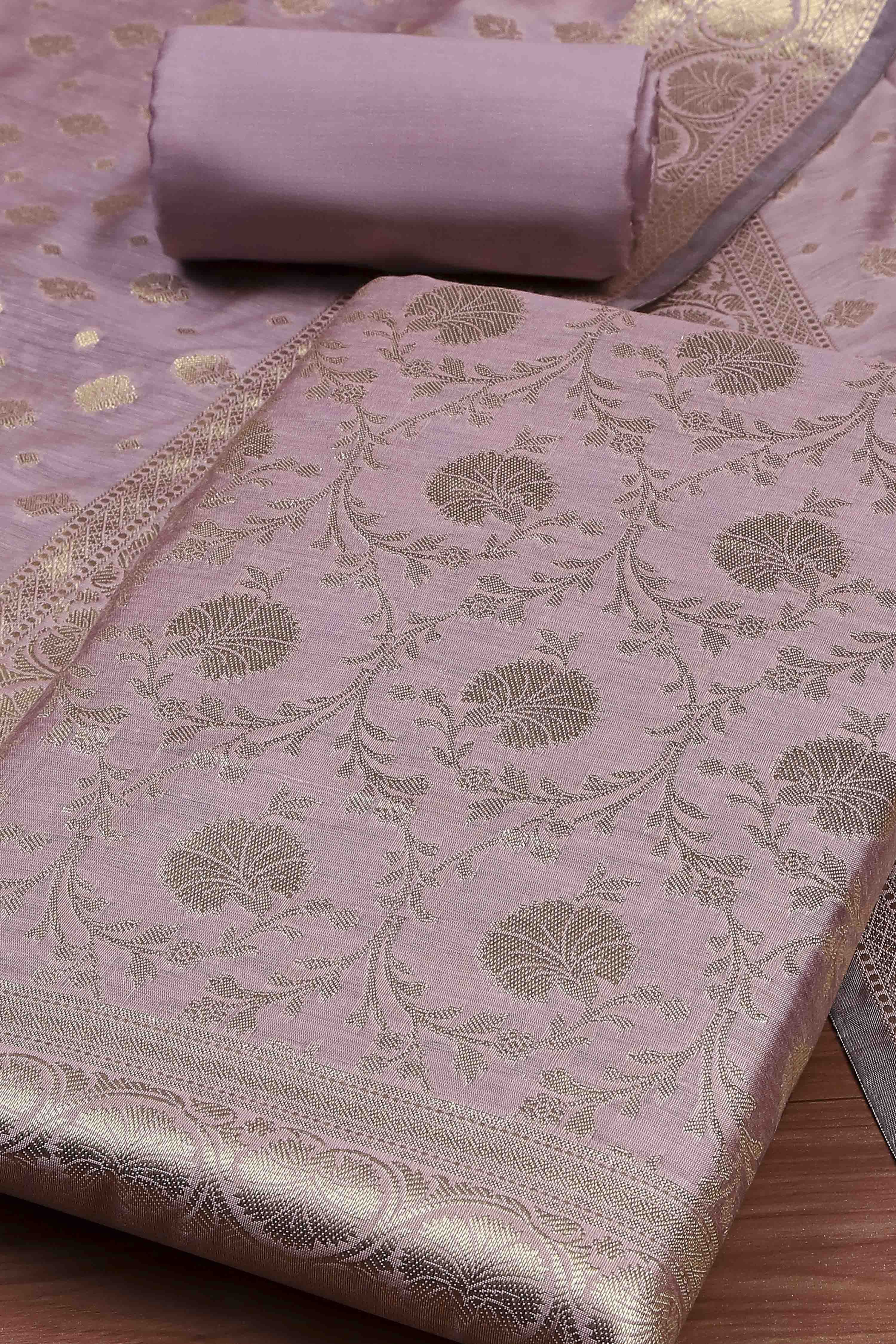 Dusty Purple Banarasi Chanderi Banarasi Print Unstitched Suit Set image number 1