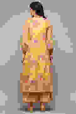 Yellow Poly Viscose A-Line Printed Kurta Palazzo Suit Set image number 5