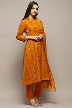 Orange Cotton Unstitched Suit set image number 7