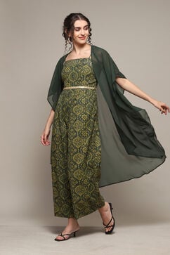Forest Green Rayon Straight Printed Jumpsuit image number 0
