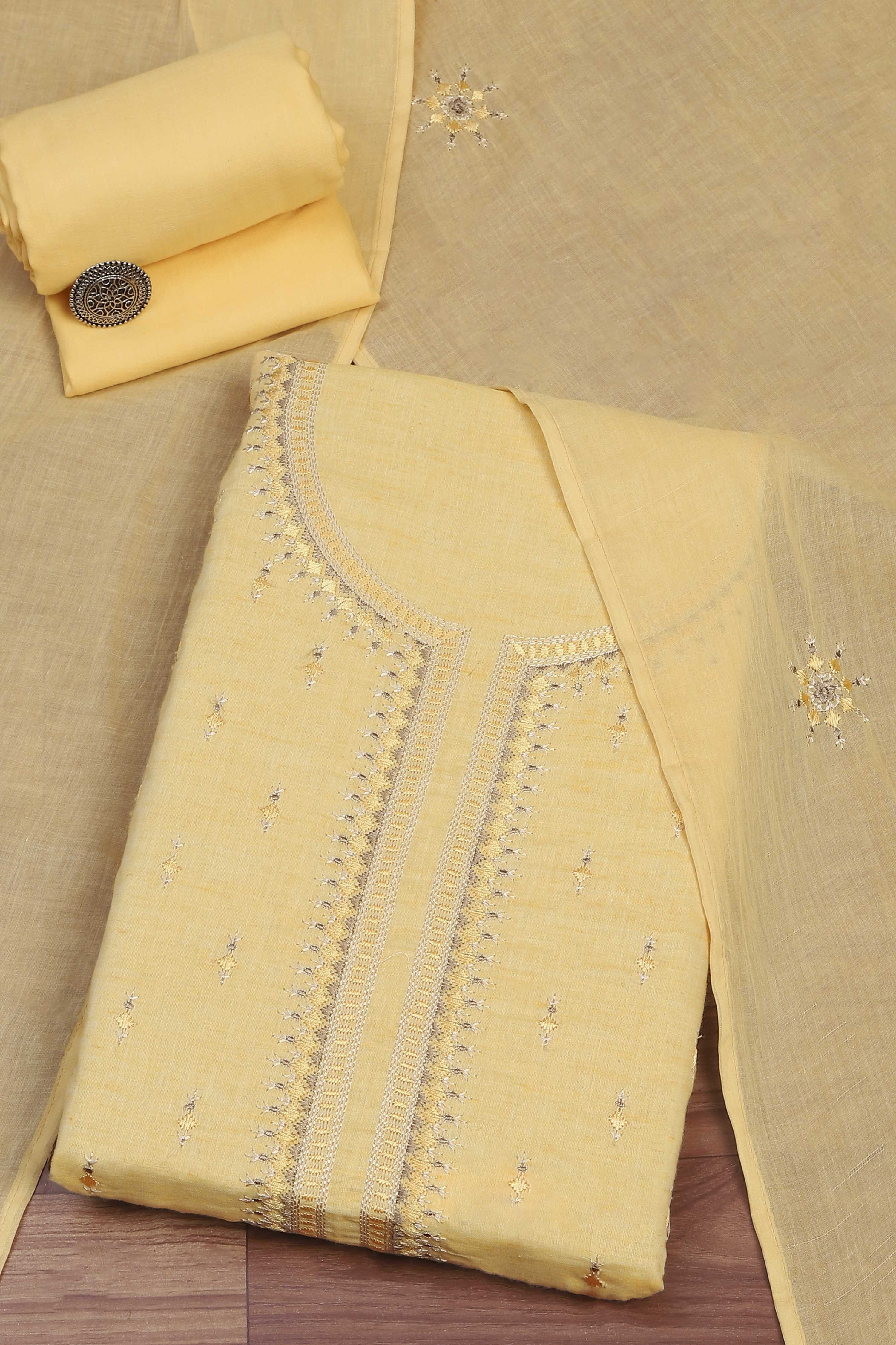 Blue Cotton Unstitched Suit Set image number 0