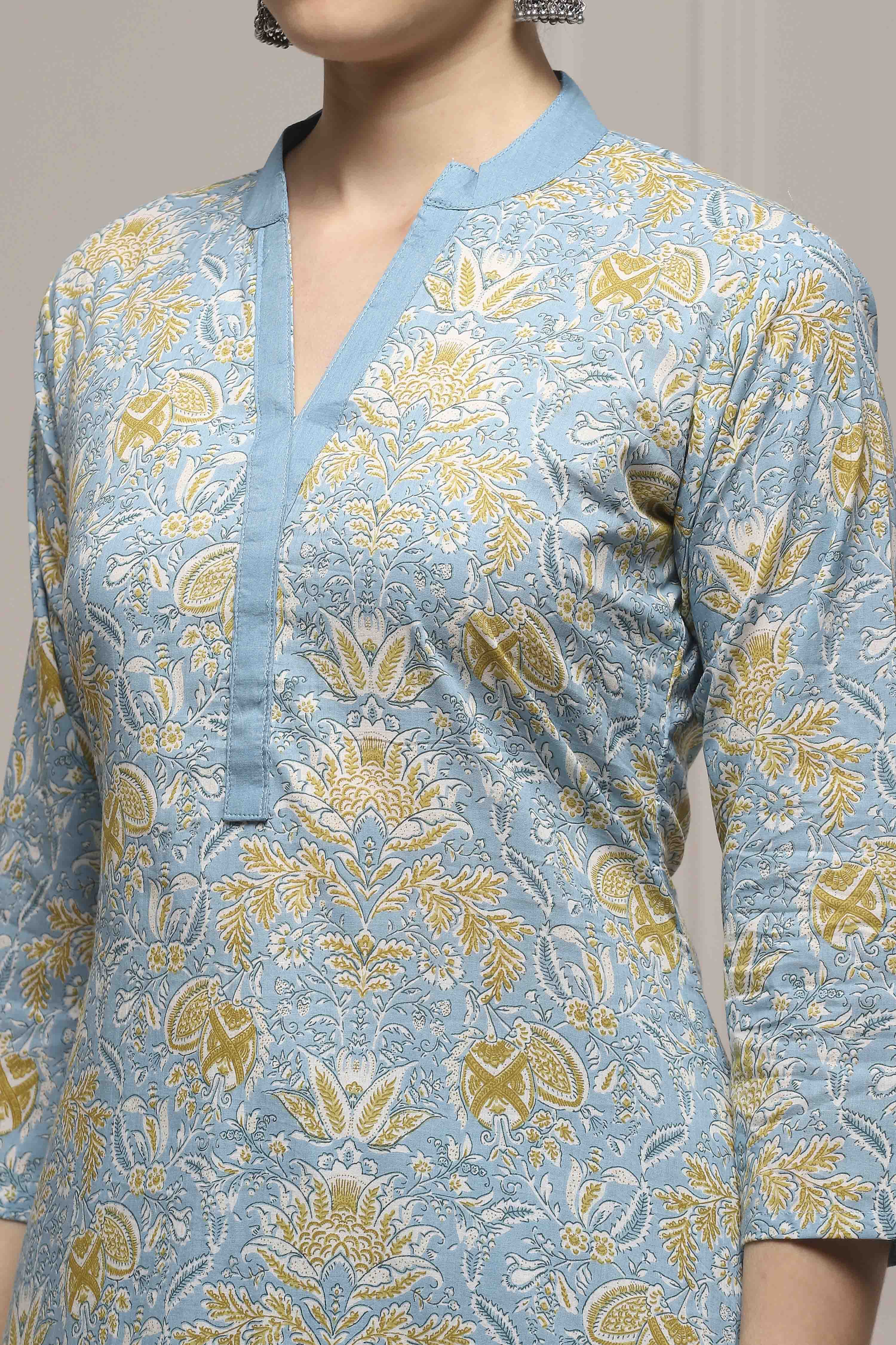 Pink Cotton Hand Block Print Unstitched Suit Set image number 2