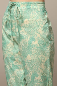 Green Cotton Kalidar Kurta Pants Suit Set image number 3