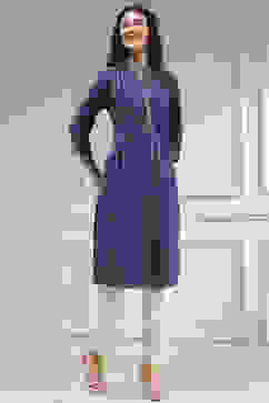 Blue Cotton Ikat Straight Kurta image number 4