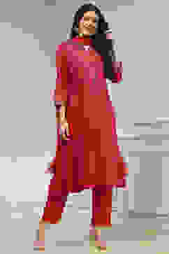 Red Solid Kalidar Suit Set image number 5