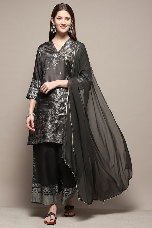 Sage Green Art Silk Straight Kurta Palazzo Suit Set image number 0