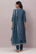 Teal Cotton Silk Flared Kurta Churidar Suit Set image number 8