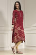 Berry Maroon Printed Straight Kurta image number 4